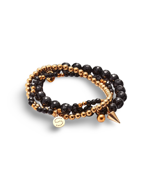 Charme Bracelet Trio By Silk & Steel - Black/Gold