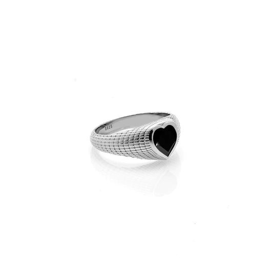 Romantique Signet Ring By Silk & Steel - Black/Silver