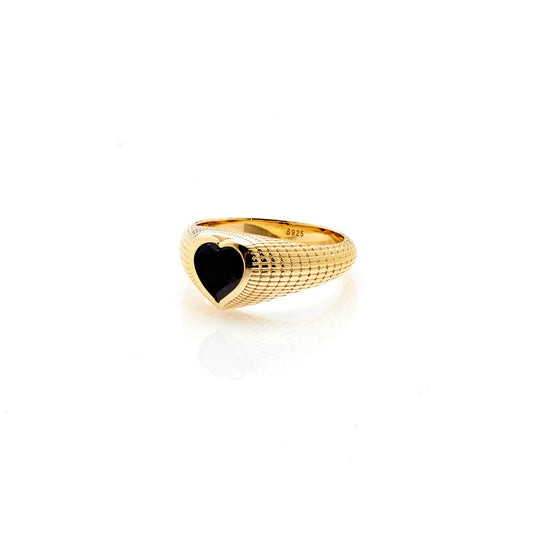 Romantique Signet Ring By Silk & Steel - Black/Gold