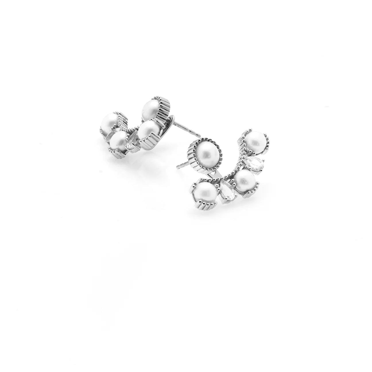 Radiant / Ear Jackets / Pearl + Silver By Silk & Steel